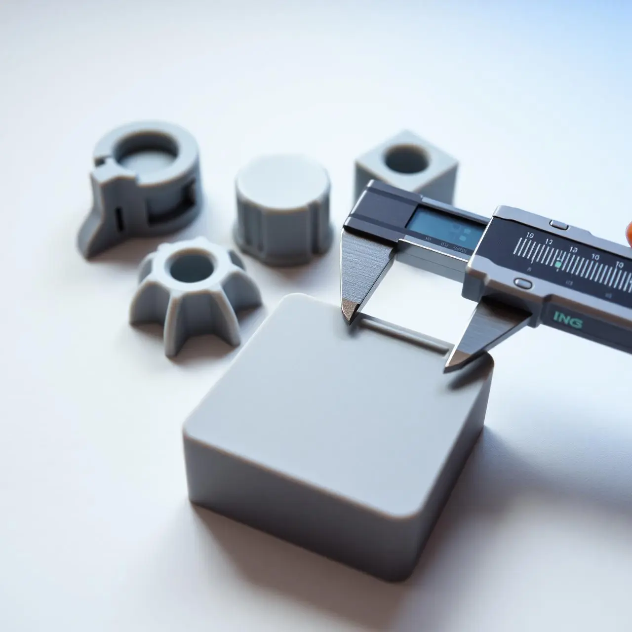 SLA resin parts inspected with digital calipers